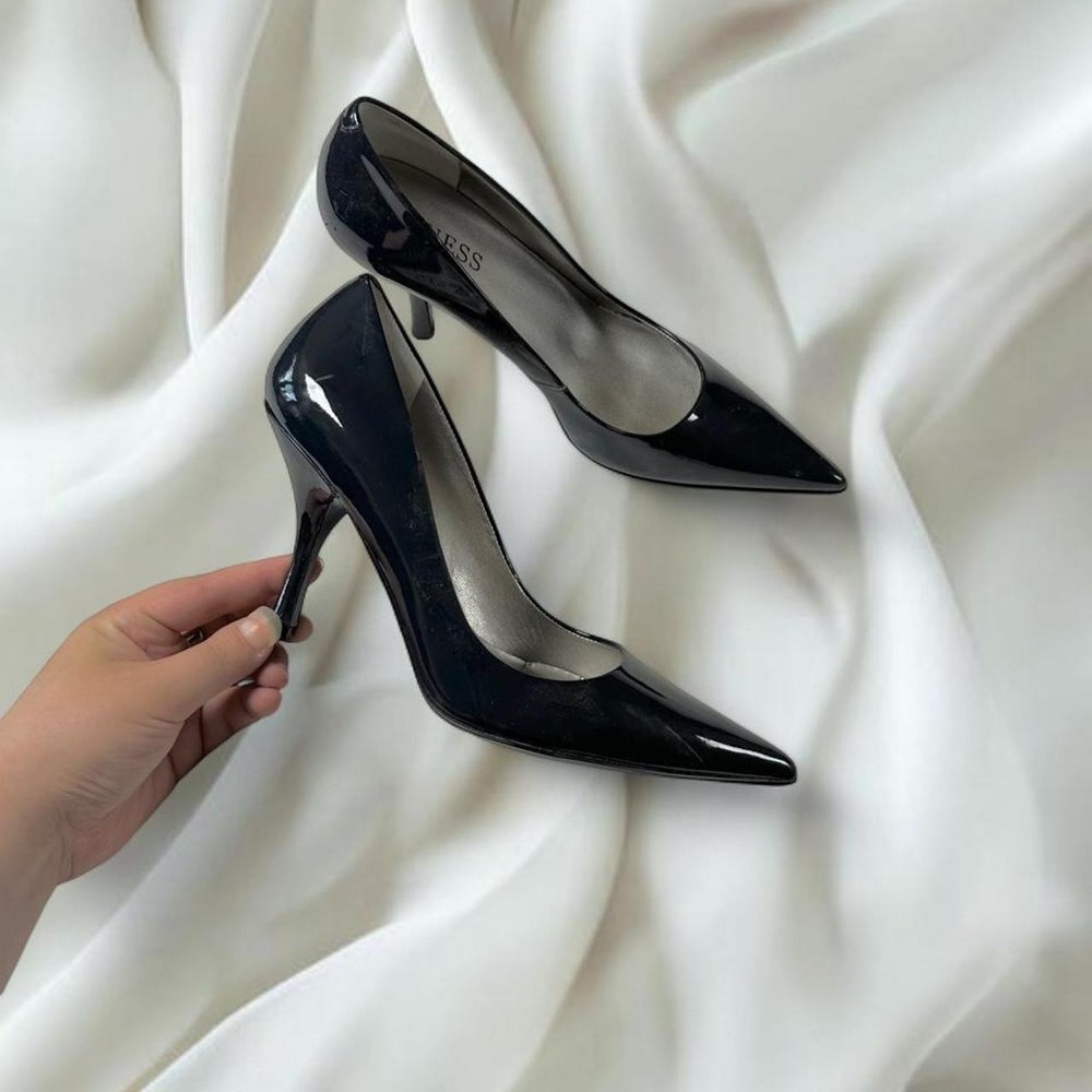 Guess black patent leather pointed-toe stiletto pumps y2k mcbling fairy boho
